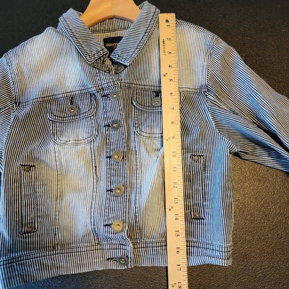 Highway Jeans Distressed Striped‎ Denim Jean Jacket Kids Size M Conductor Look - Picture 7 of 8